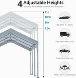 ADVANCE OUTDOOR 10x20 ft Heavy Duty Carport Potable Car Canopy Garage Party Tent Boat Shelter, Adjustable Height from 9.5 ft to 11 ft, Beige