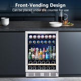 24 inch Wine Cooler, 46 Bottle - Dual Zone Built-in or Freestanding Fridge with Stainless Steel Reversible Glass Door, for Home, Kitchen, or Office.