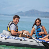 INTEX Excursion Inflatable Boat Series: Includes Deluxe 54in Boat Oars and High-Output Pump – SuperTough PVC – Adjustable Seats with Backrest – Fishing Rod Holders – Welded Oar Locks