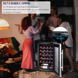24 inch Wine Cooler, 46 Bottle - Dual Zone Built-in or Freestanding Fridge with Stainless Steel Reversible Glass Door, for Home, Kitchen, or Office.