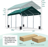 ADVANCE OUTDOOR 10x20 ft Heavy Duty Carport Potable Car Canopy Garage Party Tent Boat Shelter, Adjustable Height from 9.5 ft to 11 ft, Beige