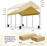 ADVANCE OUTDOOR 10x20 ft Heavy Duty Carport Potable Car Canopy Garage Party Tent Boat Shelter, Adjustable Height from 9.5 ft to 11 ft, Beige