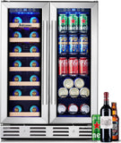 24 inch Wine Cooler, 46 Bottle - Dual Zone Built-in or Freestanding Fridge with Stainless Steel Reversible Glass Door, for Home, Kitchen, or Office.