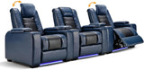 Power Home Theater Seating Set of 3, Brown Faux Leather Electric Recliner Chair with Powered Headrest, Dual Motors Movie Reclining Chairs with LED Lights,USB Port,Cup Holders, Hidden Arm Storage