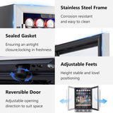 24 inch Wine Cooler, 46 Bottle - Dual Zone Built-in or Freestanding Fridge with Stainless Steel Reversible Glass Door, for Home, Kitchen, or Office.