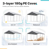 ADVANCE OUTDOOR 10x20 ft Heavy Duty Carport Potable Car Canopy Garage Party Tent Boat Shelter, Adjustable Height from 9.5 ft to 11 ft, Beige