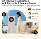 32-Inch Portable TV, 1080P FHD Rolling TV on Wheels with Rotatable Touch Screen, Android 13 OS, 8G RAM+128G Storage, Built-in Battery, Full Swivel Rotation, Voice Remote
