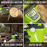 Greenworks 40V 16" Brushless Cordless Chainsaw For Tree Felling, Limbing, Pruning