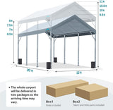 ADVANCE OUTDOOR 10x20 ft Heavy Duty Carport Potable Car Canopy Garage Party Tent Boat Shelter, Adjustable Height from 9.5 ft to 11 ft, Beige