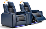 Power Home Theater Seating Set of 3, Brown Faux Leather Electric Recliner Chair with Powered Headrest, Dual Motors Movie Reclining Chairs with LED Lights,USB Port,Cup Holders, Hidden Arm Storage