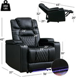 Power Home Theater Seating Set of 3, Brown Faux Leather Electric Recliner Chair with Powered Headrest, Dual Motors Movie Reclining Chairs with LED Lights,USB Port,Cup Holders, Hidden Arm Storage
