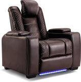 Power Home Theater Seating Set of 3, Brown Faux Leather Electric Recliner Chair with Powered Headrest, Dual Motors Movie Reclining Chairs with LED Lights,USB Port,Cup Holders, Hidden Arm Storage