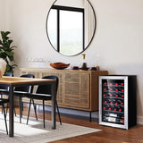 24 inch Wine Cooler, 46 Bottle - Dual Zone Built-in or Freestanding Fridge with Stainless Steel Reversible Glass Door, for Home, Kitchen, or Office.