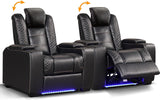 Power Home Theater Seating Set of 3, Brown Faux Leather Electric Recliner Chair with Powered Headrest, Dual Motors Movie Reclining Chairs with LED Lights,USB Port,Cup Holders, Hidden Arm Storage