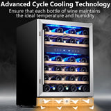 24 inch Wine Cooler, 46 Bottle - Dual Zone Built-in or Freestanding Fridge with Stainless Steel Reversible Glass Door, for Home, Kitchen, or Office.
