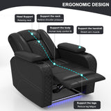 Power Home Theater Seating Set of 3, Brown Faux Leather Electric Recliner Chair with Powered Headrest, Dual Motors Movie Reclining Chairs with LED Lights,USB Port,Cup Holders, Hidden Arm Storage