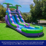 HeroKiddo 16’ Purple Tropical Lightweight Premium Commercial Grade Water Slide Inflatable with Attached Pool for Kids and Adults (with Blower), Wet Dry Use, Summer Fun