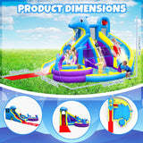 11-in-1 Inflatable Water Slide & Dolphin Bounce House w/2 Long Slides, 19.7 Ft x 13.1 Ft Extra Large Waterslide Climbing Wall w/Small Deeper Pool,Water Cannons,Hoop for Kids Backyard,550W Blower