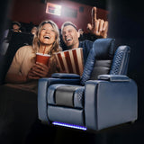 Power Home Theater Seating Set of 3, Brown Faux Leather Electric Recliner Chair with Powered Headrest, Dual Motors Movie Reclining Chairs with LED Lights,USB Port,Cup Holders, Hidden Arm Storage