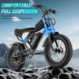 Electric Bike for Adults Q20, 2000/1500W, 37/30MPH,52V 40AH,48V/20AH E-Bike,30-180 Miles Electric Motorcycle, 20" Fat Tire Dirt Bike, UL2849 All Terrain for Mountains, Snow, Sand, Road