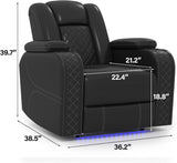 Power Home Theater Seating Set of 3, Brown Faux Leather Electric Recliner Chair with Powered Headrest, Dual Motors Movie Reclining Chairs with LED Lights,USB Port,Cup Holders, Hidden Arm Storage