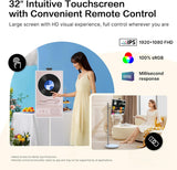 32-Inch Portable TV, 1080P FHD Rolling TV on Wheels with Rotatable Touch Screen, Android 13 OS, 8G RAM+128G Storage, Built-in Battery, Full Swivel Rotation, Voice Remote