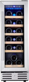 24 inch Wine Cooler, 46 Bottle - Dual Zone Built-in or Freestanding Fridge with Stainless Steel Reversible Glass Door, for Home, Kitchen, or Office.