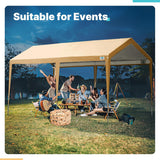 ADVANCE OUTDOOR 10x20 ft Heavy Duty Carport Potable Car Canopy Garage Party Tent Boat Shelter, Adjustable Height from 9.5 ft to 11 ft, Beige