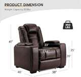 Power Home Theater Seating Set of 3, Brown Faux Leather Electric Recliner Chair with Powered Headrest, Dual Motors Movie Reclining Chairs with LED Lights,USB Port,Cup Holders, Hidden Arm Storage