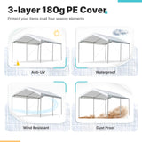 ADVANCE OUTDOOR 10x20 ft Heavy Duty Carport Potable Car Canopy Garage Party Tent Boat Shelter, Adjustable Height from 9.5 ft to 11 ft, Beige
