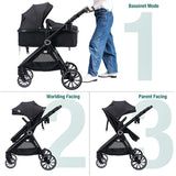 2 in 1 Baby Stroller, Convertible Bassinet Pushchair for Infants and Newborns 0-36 Months