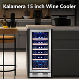 24 inch Wine Cooler, 46 Bottle - Dual Zone Built-in or Freestanding Fridge with Stainless Steel Reversible Glass Door, for Home, Kitchen, or Office.