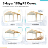 ADVANCE OUTDOOR 10x20 ft Heavy Duty Carport Potable Car Canopy Garage Party Tent Boat Shelter, Adjustable Height from 9.5 ft to 11 ft, Beige