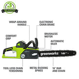 Greenworks 40V 16" Brushless Cordless Chainsaw For Tree Felling, Limbing, Pruning