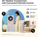 32-Inch Portable TV, 1080P FHD Rolling TV on Wheels with Rotatable Touch Screen, Android 13 OS, 8G RAM+128G Storage, Built-in Battery, Full Swivel Rotation, Voice Remote