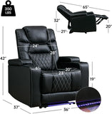 Power Home Theater Seating Set of 3, Brown Faux Leather Electric Recliner Chair with Powered Headrest, Dual Motors Movie Reclining Chairs with LED Lights,USB Port,Cup Holders, Hidden Arm Storage